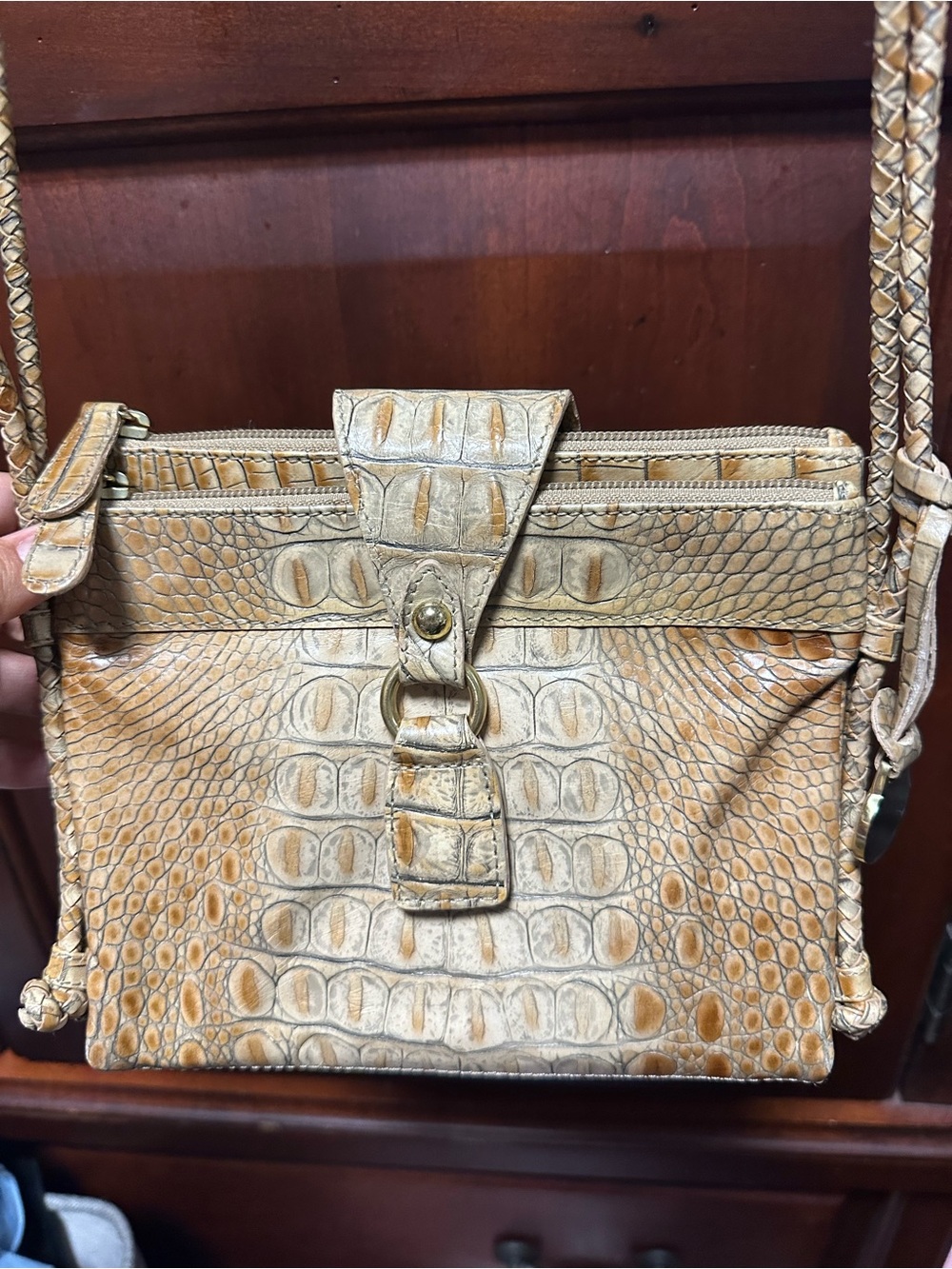 Brahmin Tan Croc-Embossed Leather Crossbody Vintage